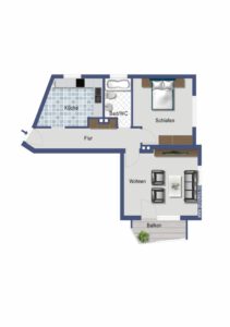 Grundriss 2-Zi-Wohnung