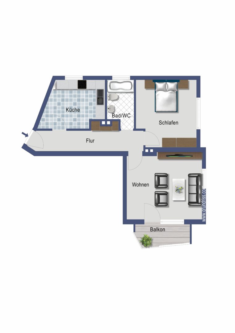 Grundriss 2-Zi-Wohnung